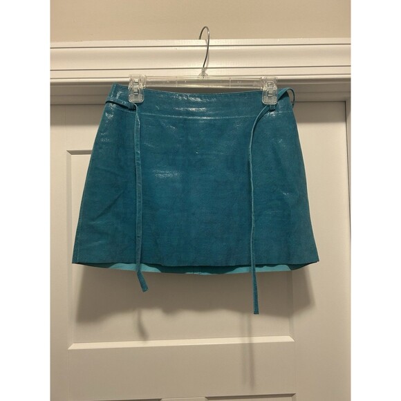 Vintage Express Skirt Juniors 5/6 Blue Green Python Leather Mini Y2K Boho Preppy - Picture 1 of 8